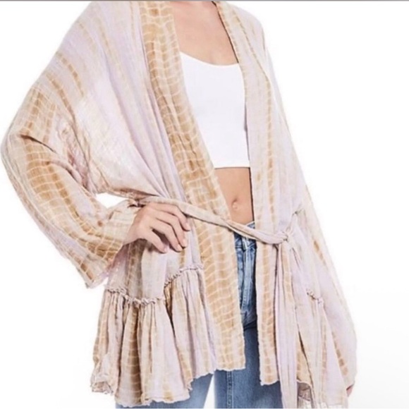 Free People Striped Beige and White Kimono Cardigan - Picture 1 of 1